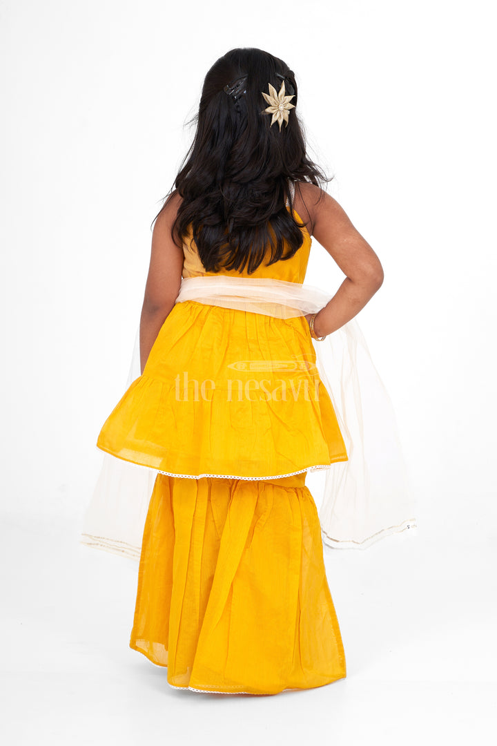 Bright Yellow Sharara for Haldi in Chanderi with Intricate Embroidery