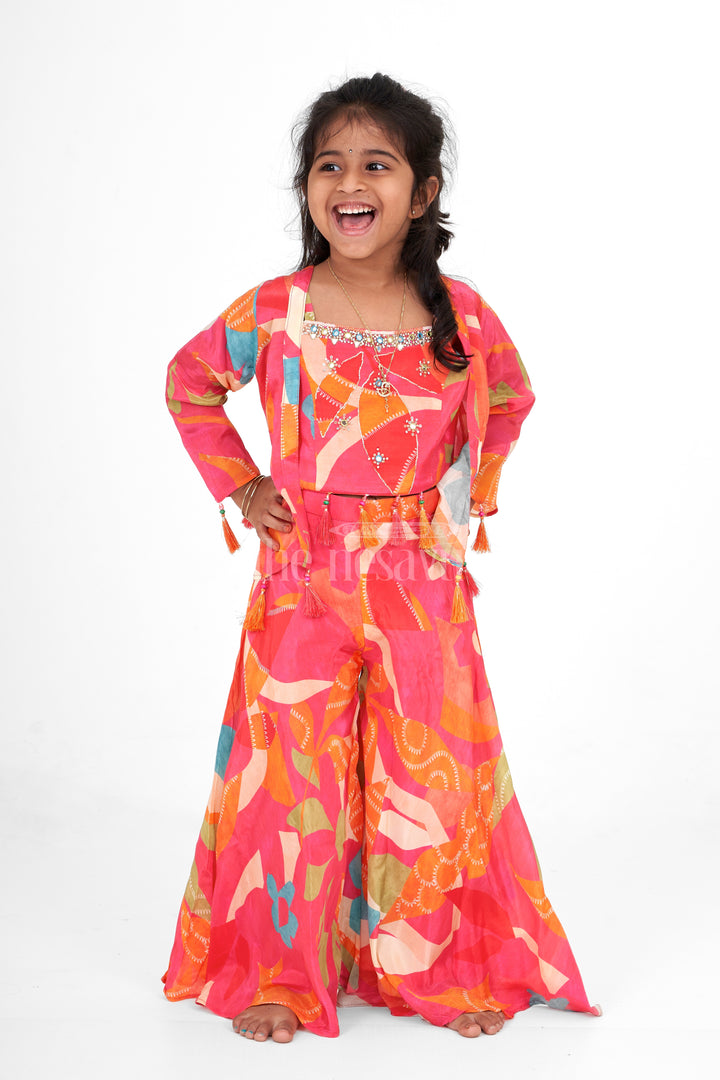 Girls Muslin Silk Multi-color Palazzo Sharara Set with Cape Vibrant Festive Outfit