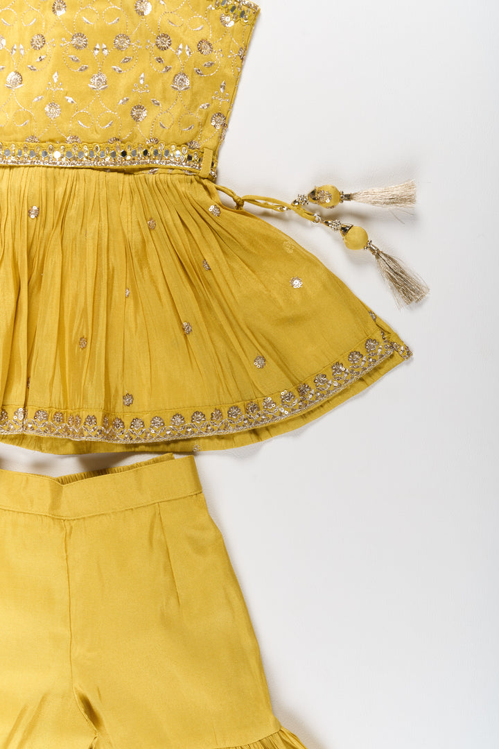 Elegant Yellow Georgette Girls Sharara Set with Sequin Embroidery and Peplum Top