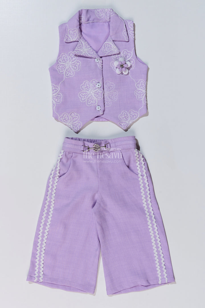 Girls Fancy Sharara Set in Lavender with Embroidered Jacket and Stylish Pants