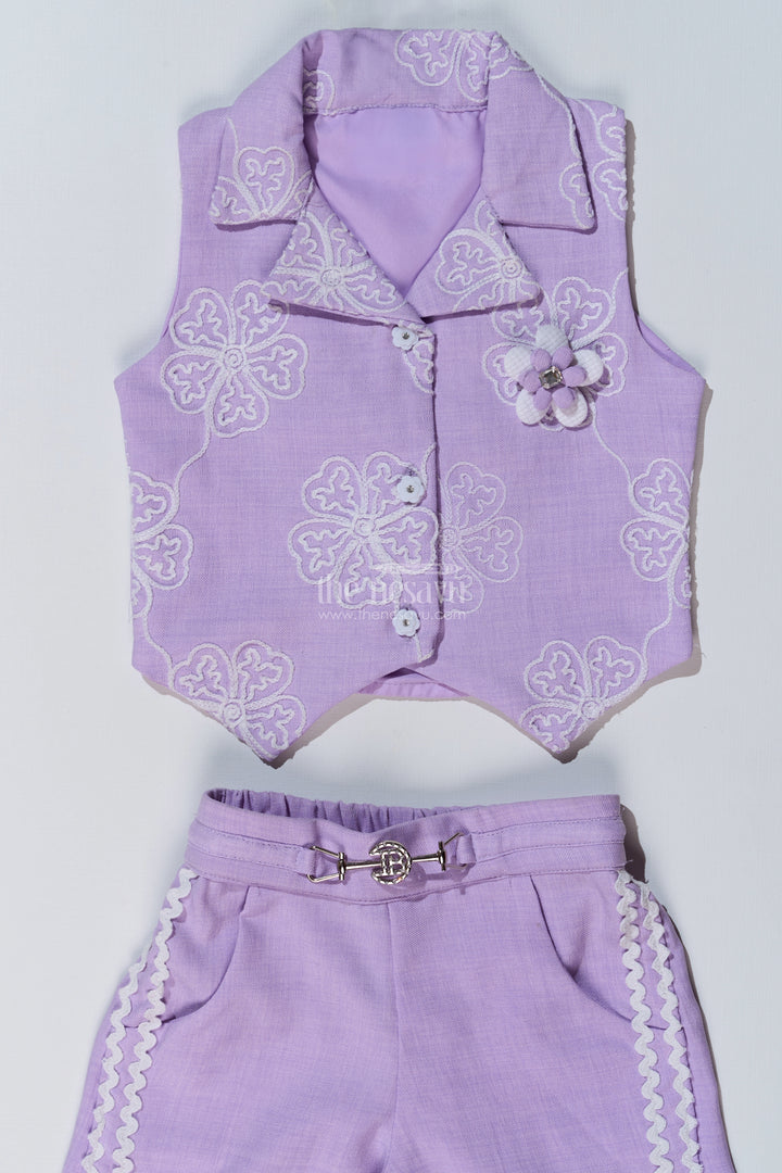 Girls Fancy Sharara Set in Lavender with Embroidered Jacket and Stylish Pants