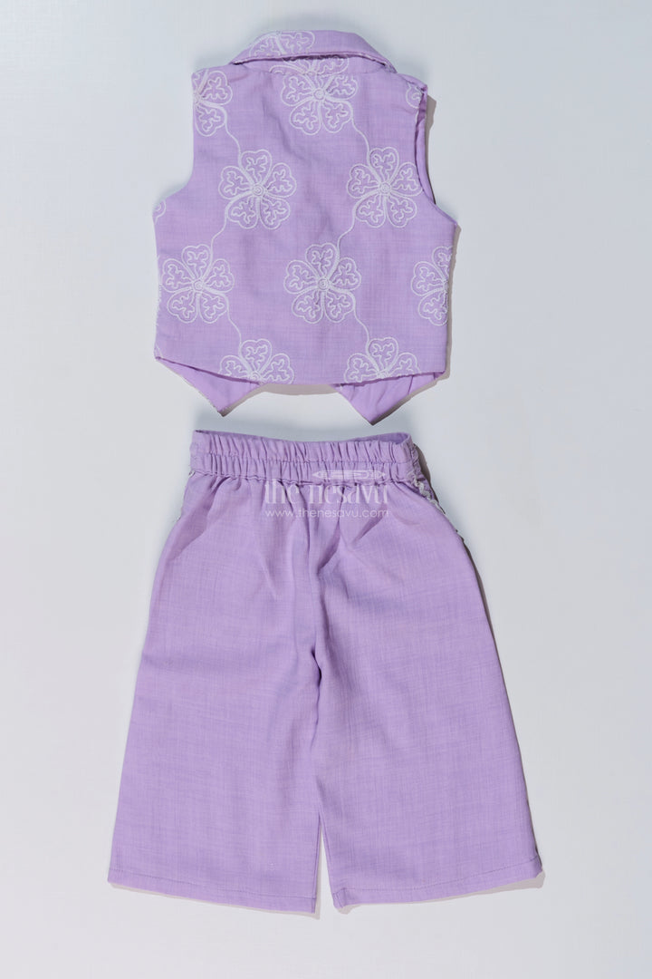 Girls Fancy Sharara Set in Lavender with Embroidered Jacket and Stylish Pants