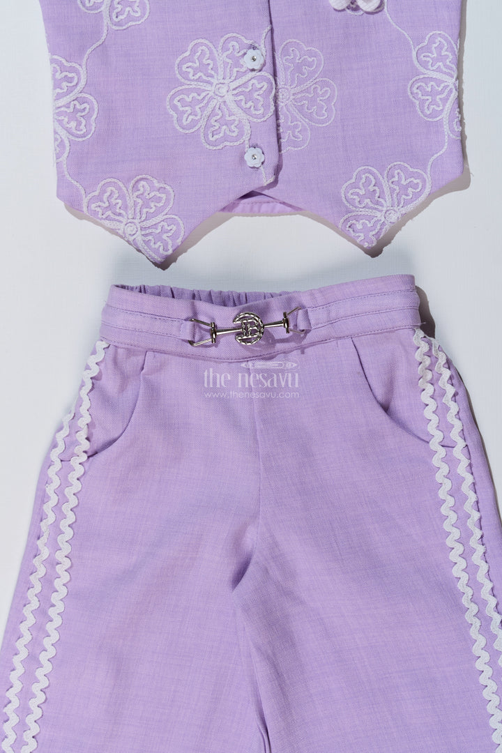 Girls Fancy Sharara Set in Lavender with Embroidered Jacket and Stylish Pants