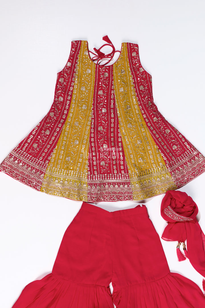 Girls Sharara Online with Embroidered Georgette Kurti and Flowy Palazzo Pants