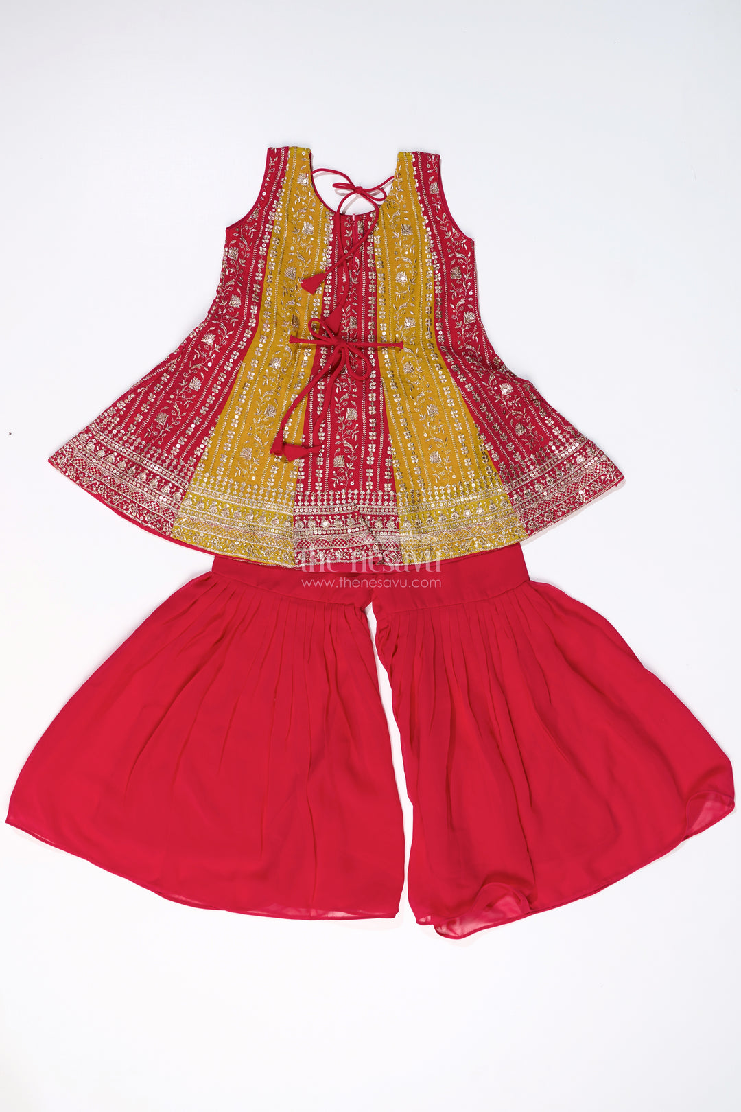 Girls Sharara Online with Embroidered Georgette Kurti and Flowy Palazzo Pants