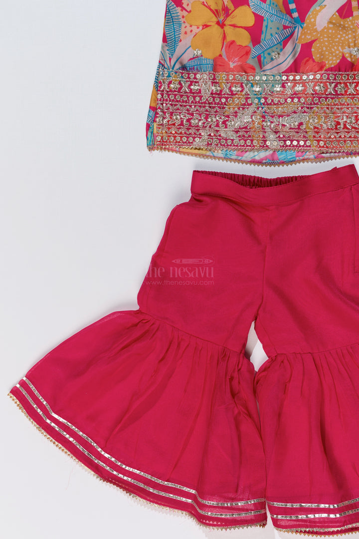 Trendy Pink Plazo with Kurti Set for Girls with Digital Floral Print and Embellished Dupatta