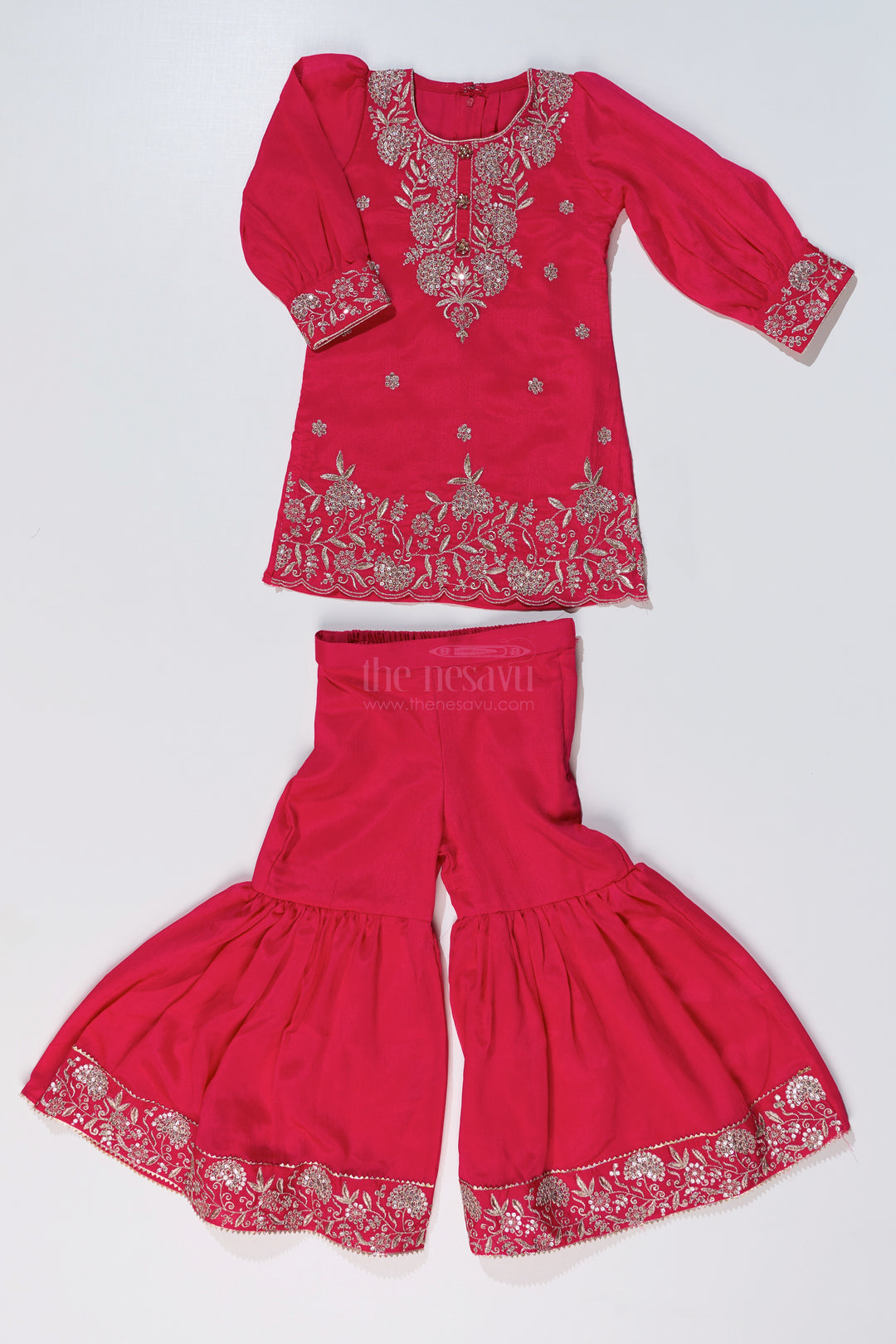 Elegant Plain Kurti Plazo Set for Girls with Embroidered Chinon Fabric and Flared Bottom