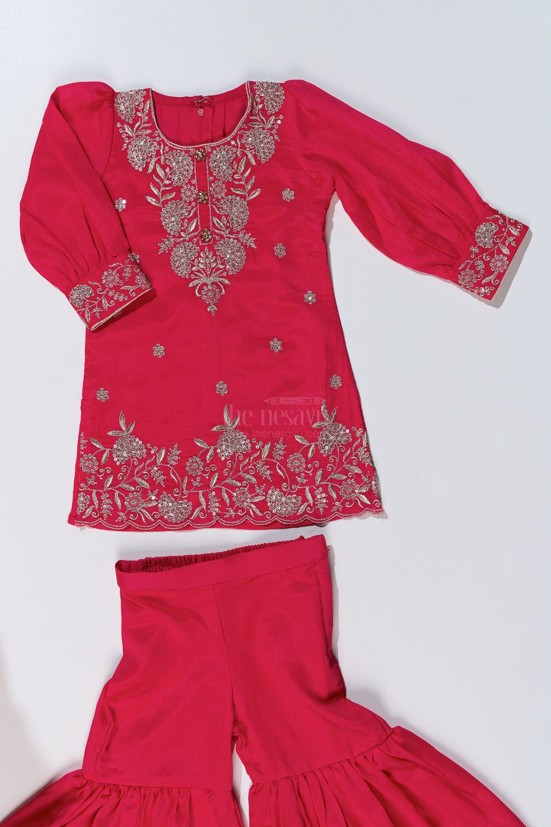 Elegant Plain Kurti Plazo Set for Girls with Embroidered Chinon Fabric and Flared Bottom