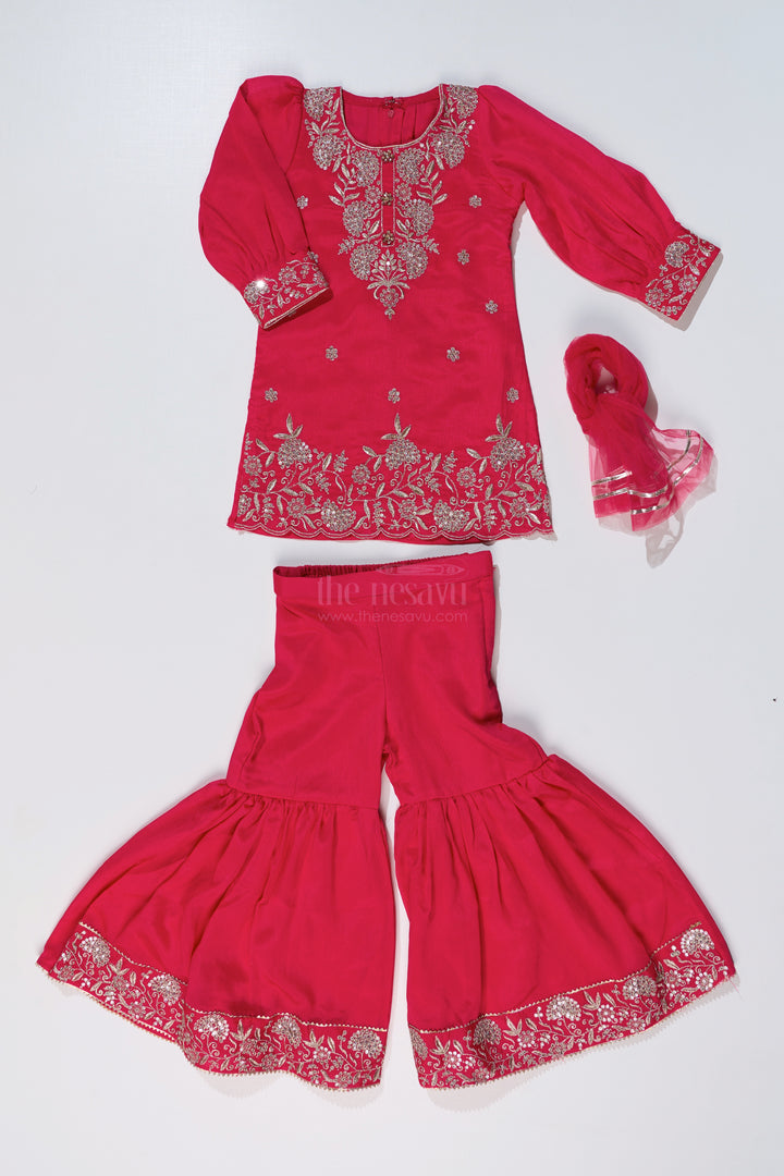 Elegant Plain Kurti Plazo Set for Girls with Embroidered Chinon Fabric and Flared Bottom