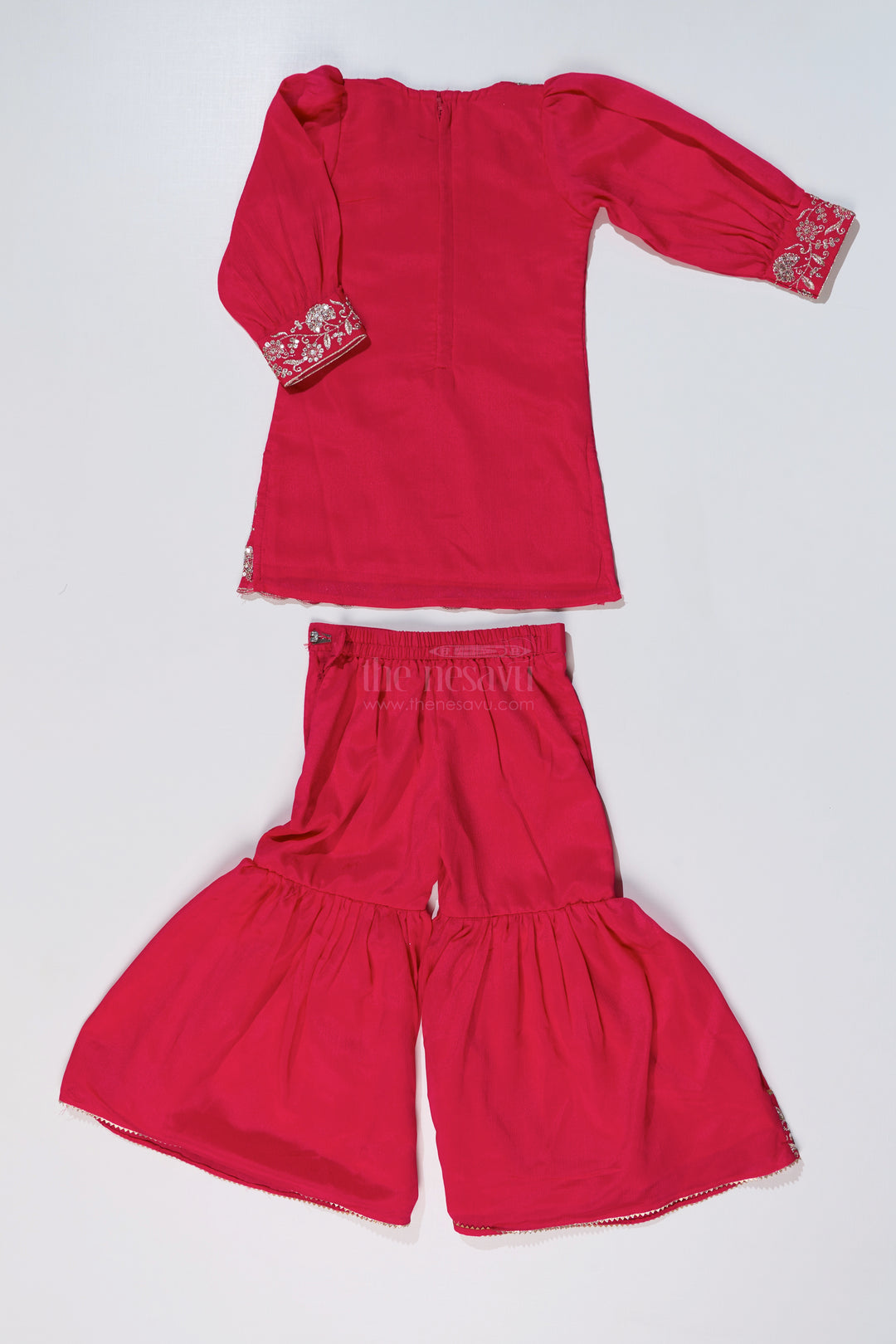 Elegant Plain Kurti Plazo Set for Girls with Embroidered Chinon Fabric and Flared Bottom