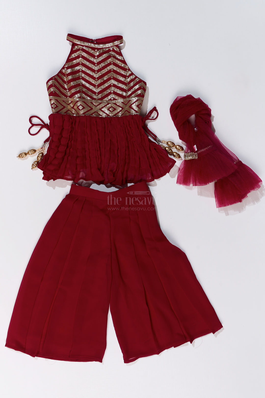 Glamorous Red Kurti Plazo Set for Girls with Sequin Embroidery and Stylish Dupatta