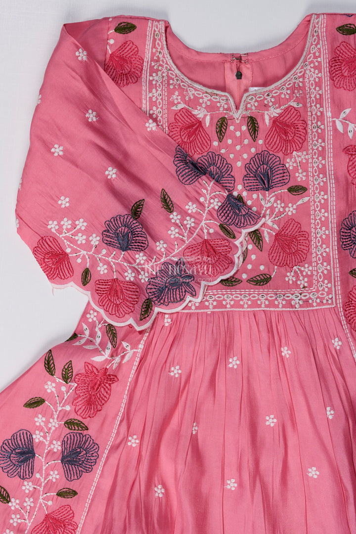 Girls Churidar Plazo Set with Floral Embroidery and Flowy Dupatta for a Graceful Ethnic Look