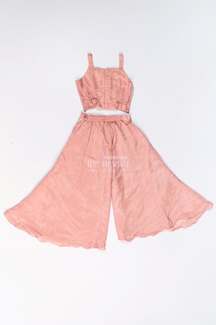 Girls Sharara Plazo Set with Embellished Jacket and Flowy Pants in Peach