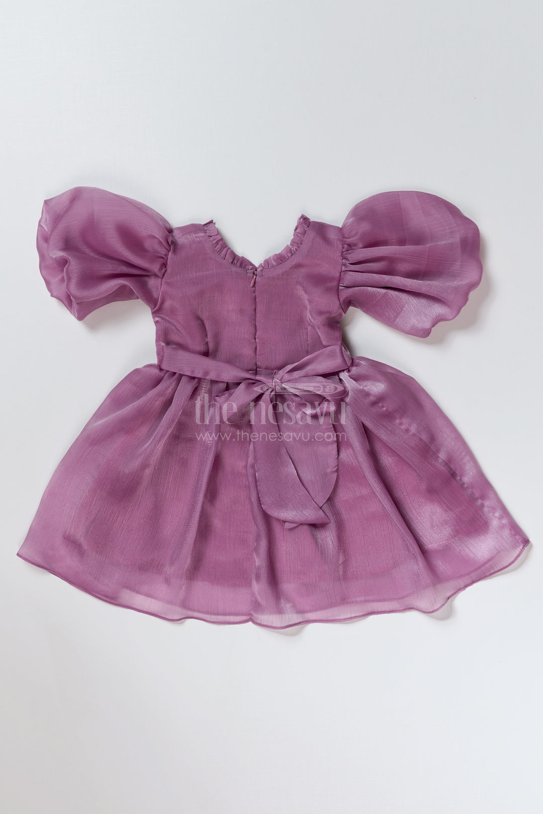 Beautiful Party Frock Design for Girls in Glaze Organza with Puffy Sleeves and Embroidery