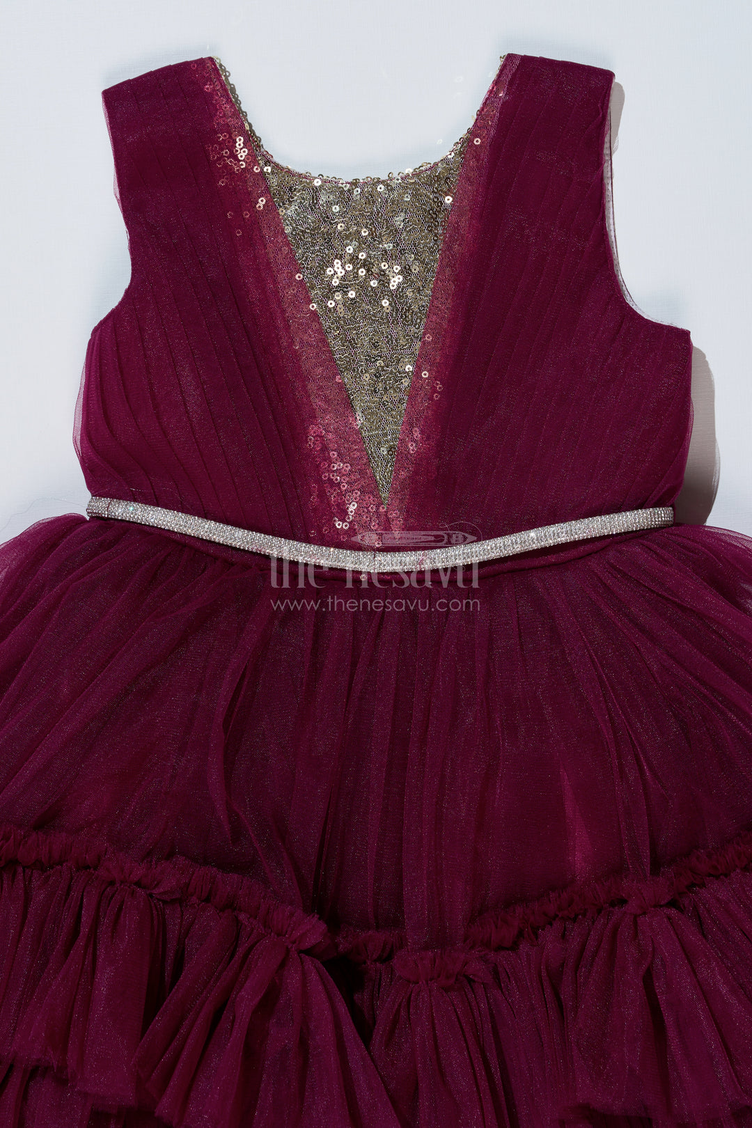 Girls Elegant Purple Cocktail Party Dress with Ruffled Layers and Sequin Embellishments