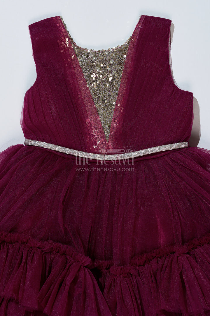 Girls Elegant Purple Cocktail Party Dress with Ruffled Layers and Sequin Embellishments