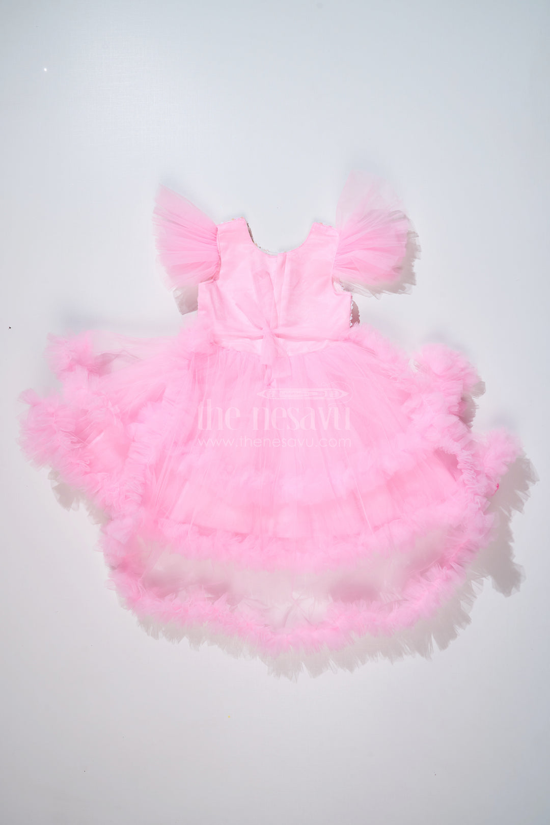 Trendy Pink Western Party Dress for Girls with Sequin Bow and High-Low Hem