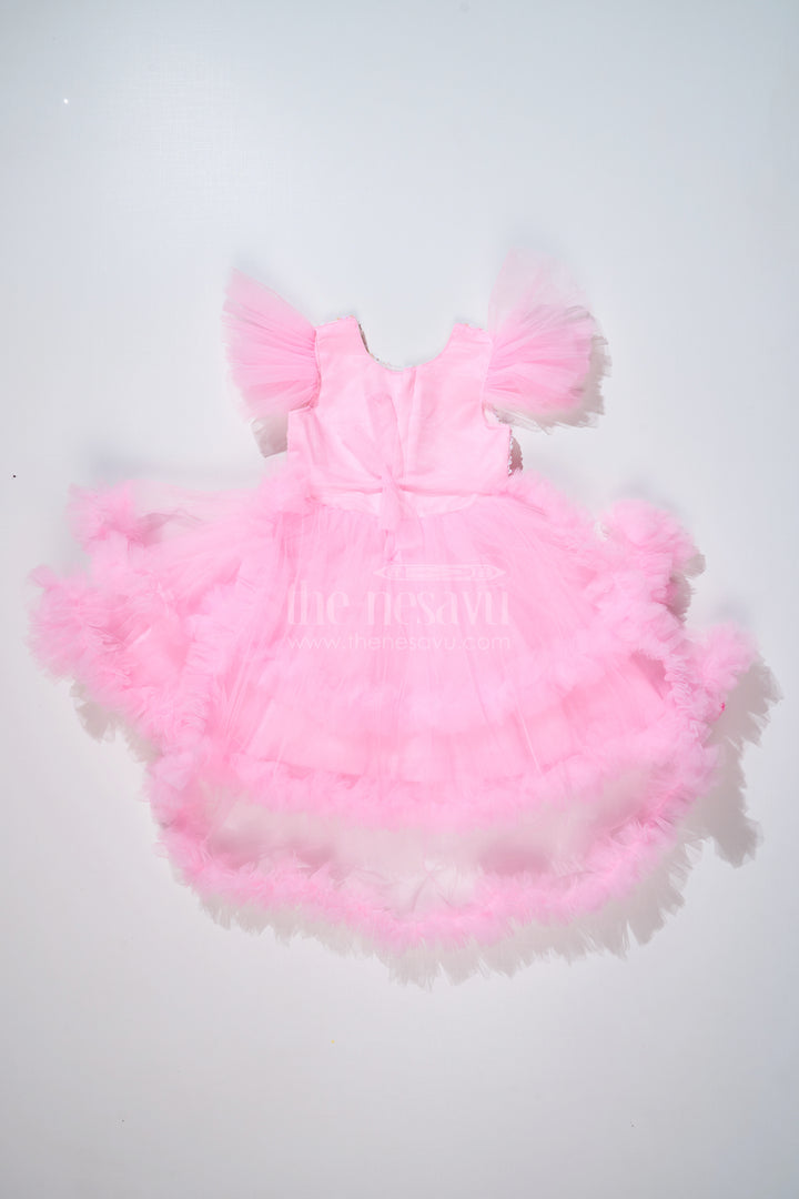 Trendy Pink Western Party Dress for Girls with Sequin Bow and High-Low Hem