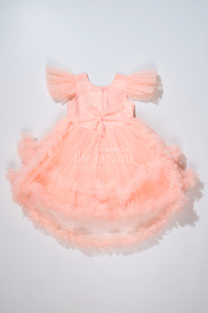 Girls Peach Fashion Party Wear Dress with Shimmering Sequin Bodice and Layered Ruffles