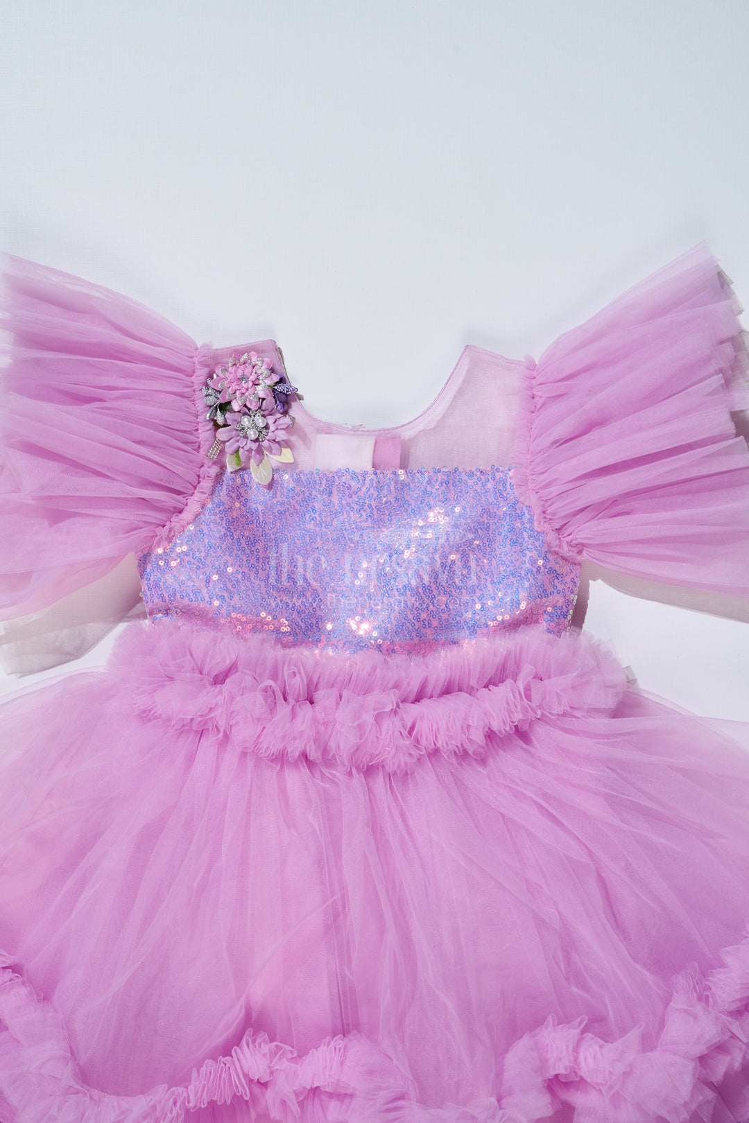 Elegant Purple Short Party Frock for Girls with Sequin Bodice and Ruffled Layers