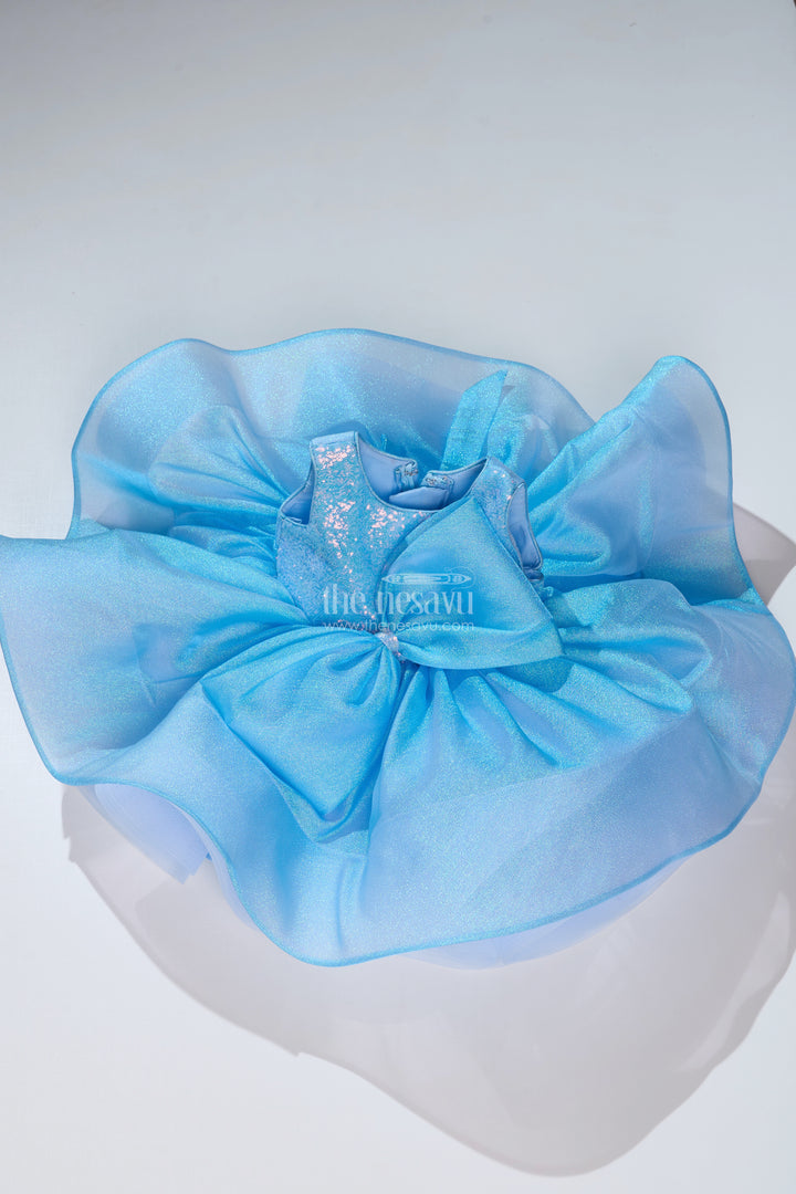 Magical Pari Frock for Girls with Shimmering Blue Net and Oversized Bow