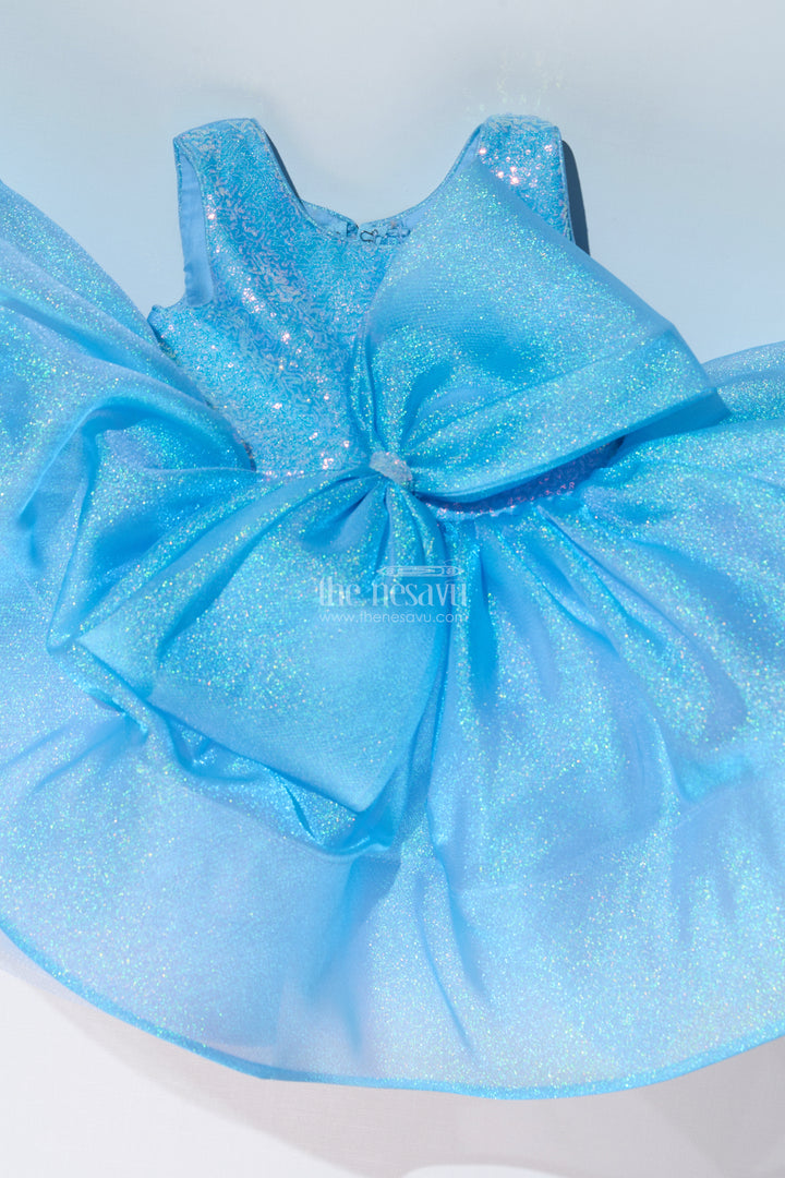 Magical Pari Frock for Girls with Shimmering Blue Net and Oversized Bow