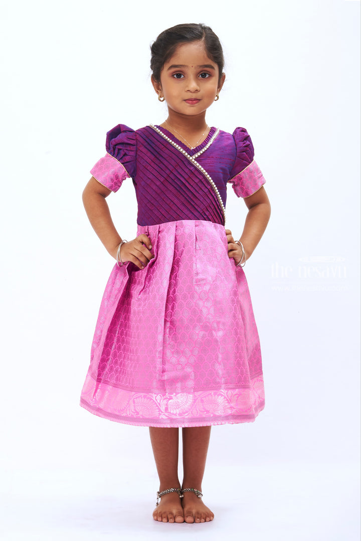 BAC.Girls Party Silk Frock in Vibrant Purple and Pink with Pearl Detailing