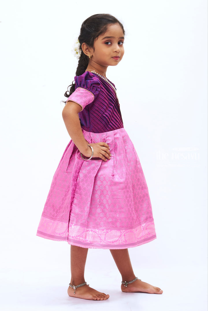 BAC.Girls Party Silk Frock in Vibrant Purple and Pink with Pearl Detailing