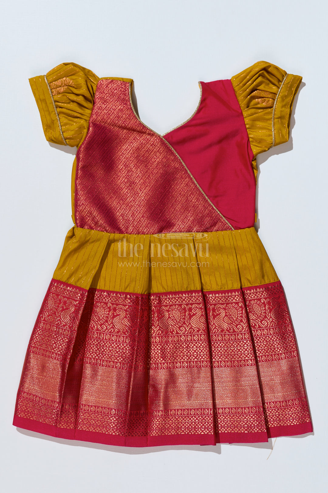 Traditional Red Silk Frock for Girls with Kanchipuram Blended Silk and Elegant Zari Border