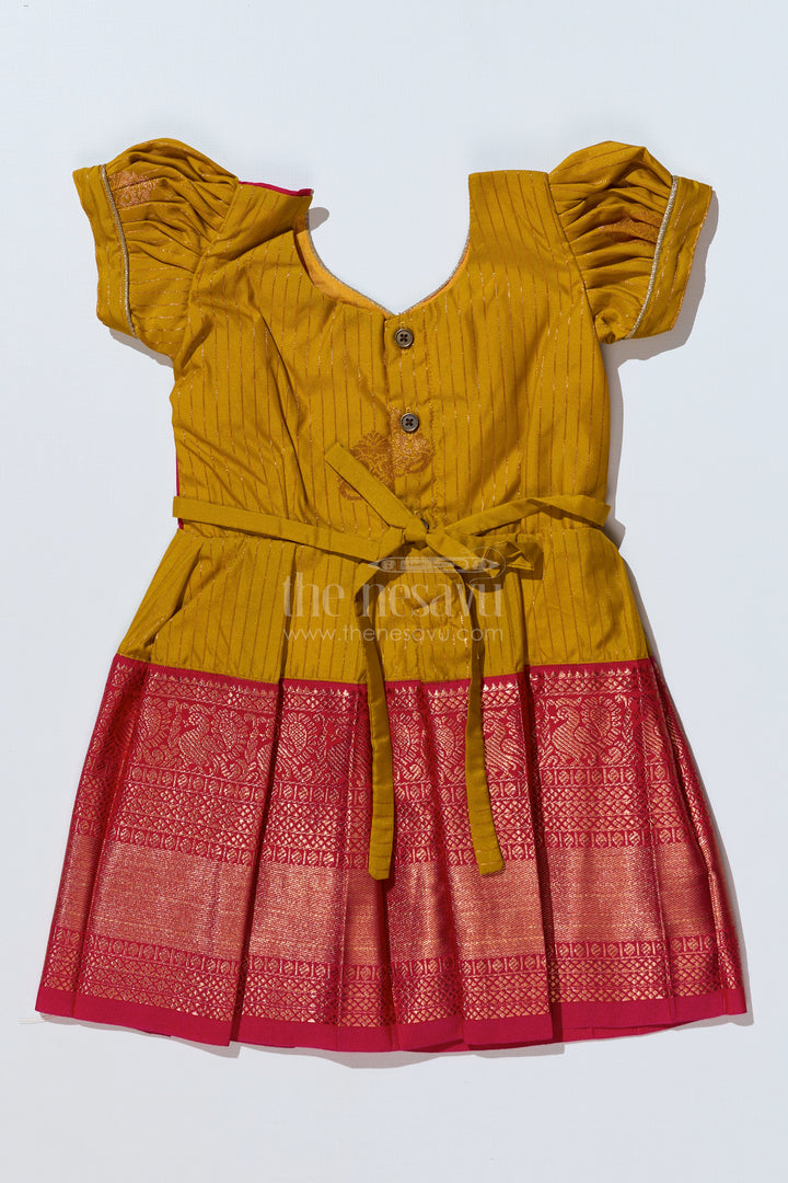 Traditional Red Silk Frock for Girls with Kanchipuram Blended Silk and Elegant Zari Border