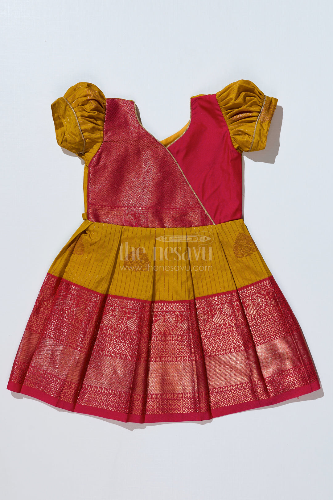 Traditional Red Silk Frock for Girls with Kanchipuram Blended Silk and Elegant Zari Border