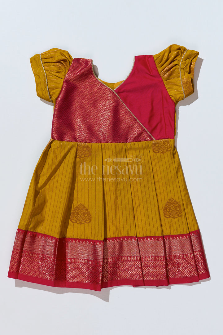 Traditional Red Silk Frock for Girls with Kanchipuram Blended Silk and Elegant Zari Border