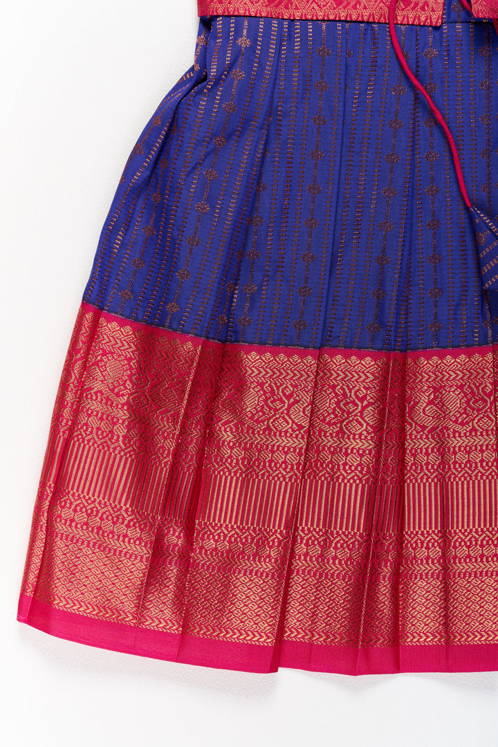 Graceful Purple and Pink Pattu Saree Frock for Girls with Zari Borders and Tie-Up Back