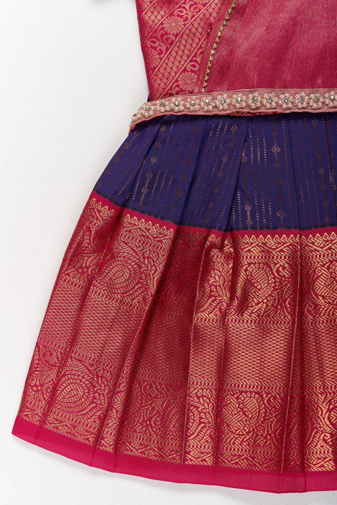 Elegant Purple and Red Pattu Pavadai for Girls with Zari Borders and Pleated Skirt