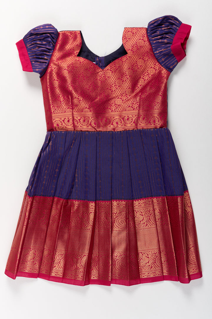 Elegant Purple and Red Pattu Pavadai for Girls with Zari Borders and Pleated Skirt