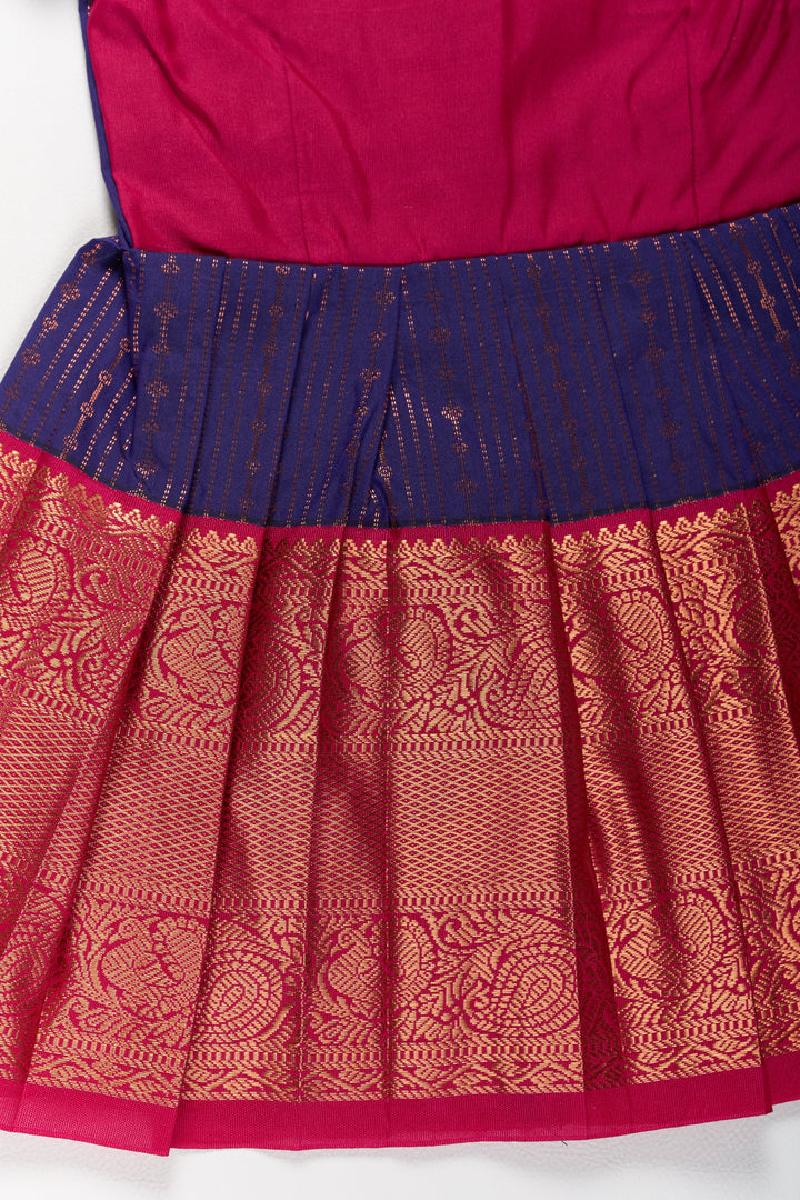 Elegant Purple and Red Pattu Pavadai for Girls with Zari Borders and Pleated Skirt