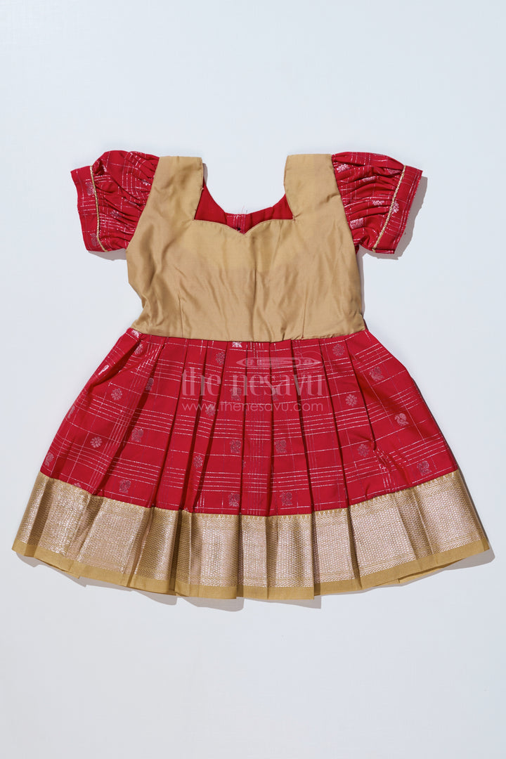 Girls Red Pattu Pavadai with Golden Zari Border and Pleated Design Available Online