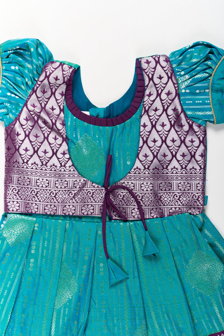 Elegant Blue and Silver Pattu Pavadai Sattai for Girls with Zari Work