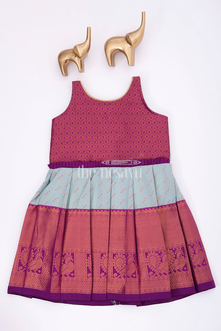 Miniature Majesty: Pattu Silk Frock in Blue and Purple for Girls