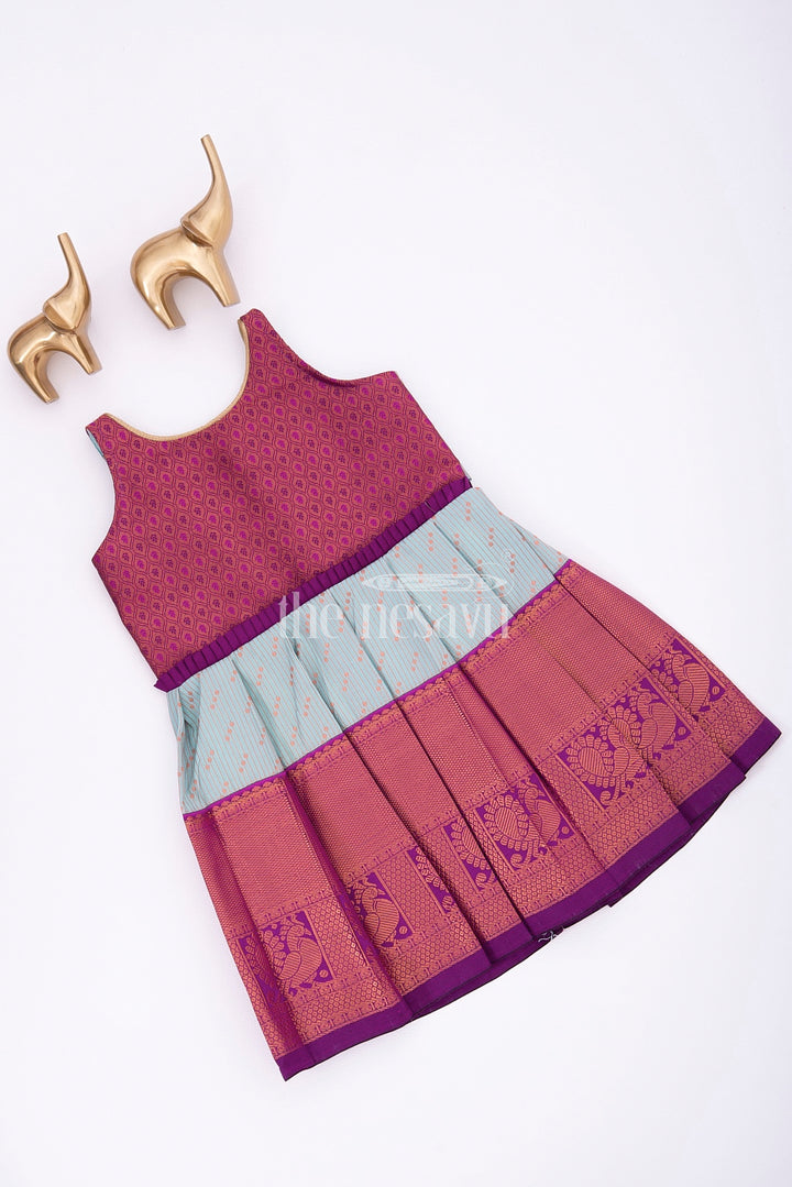 Miniature Majesty: Pattu Silk Frock in Blue and Purple for Girls