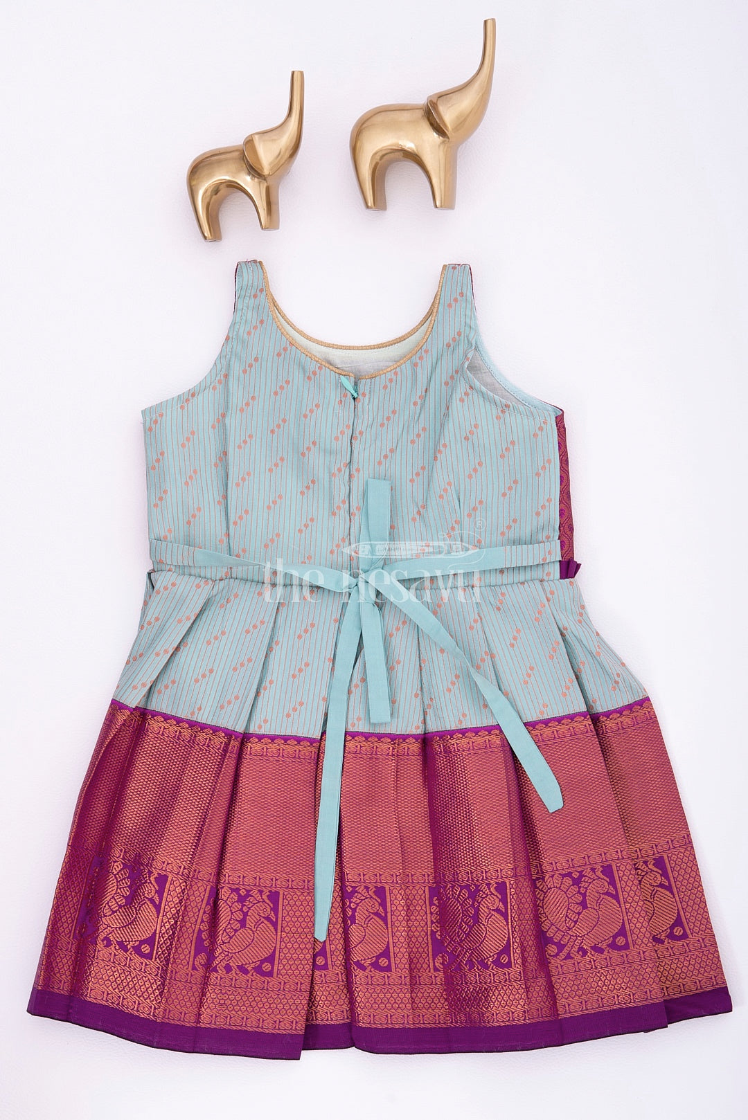 Miniature Majesty: Pattu Silk Frock in Blue and Purple for Girls