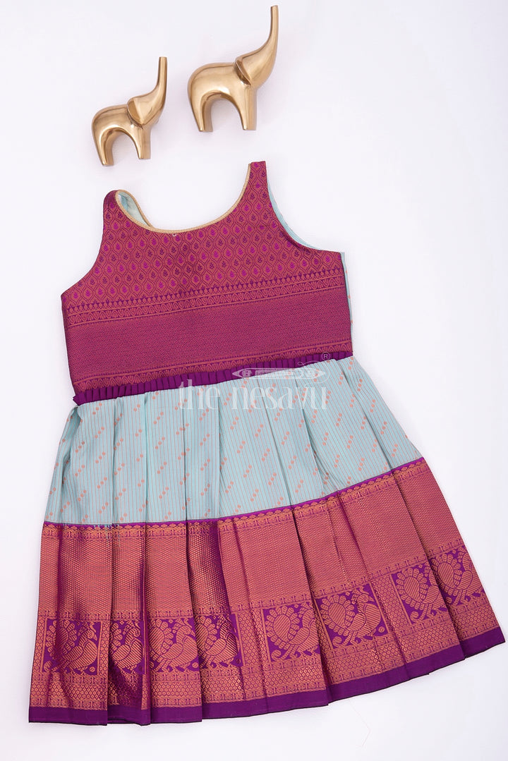 Miniature Majesty: Pattu Silk Frock in Blue and Purple for Girls