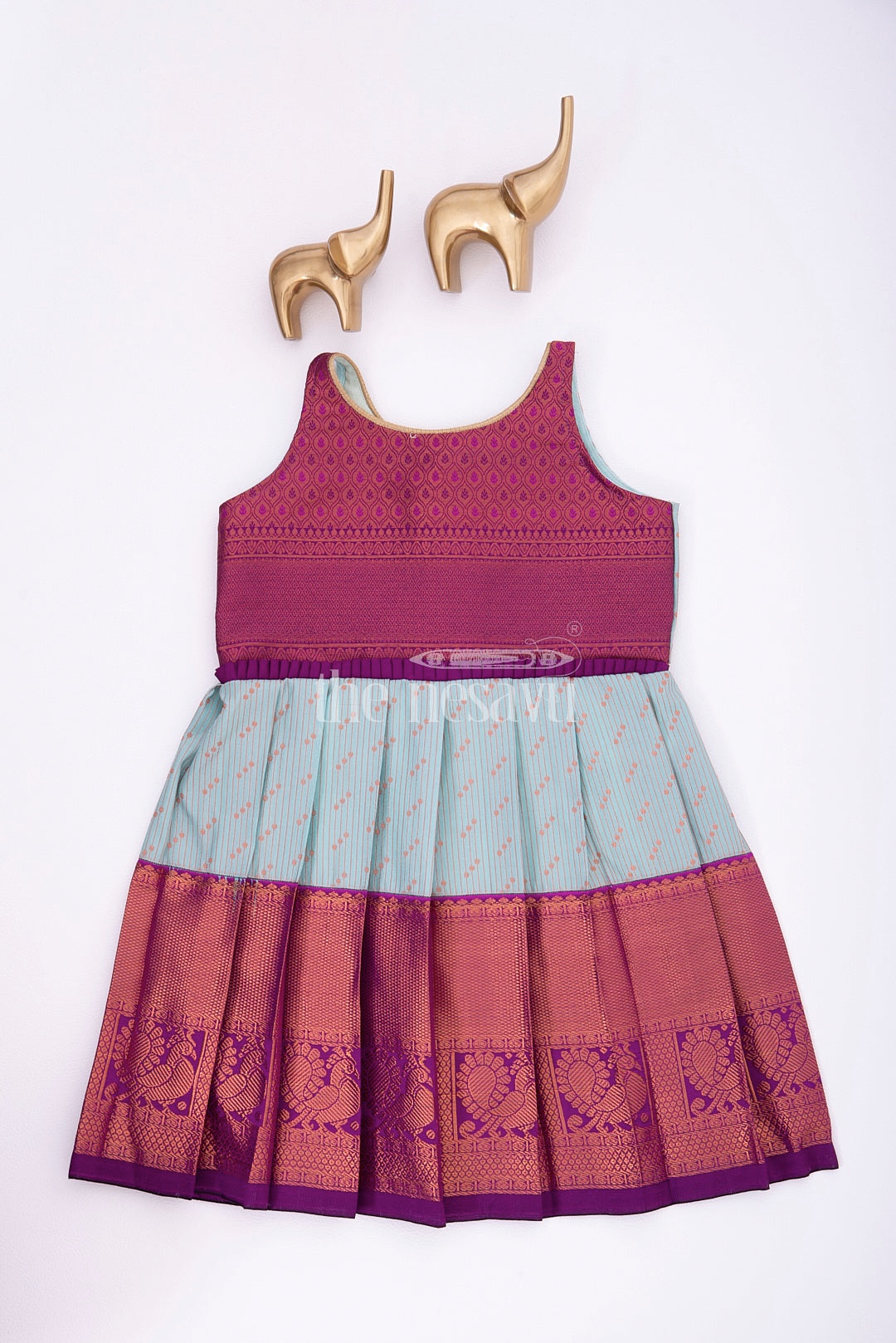 Miniature Majesty: Pattu Silk Frock in Blue and Purple for Girls