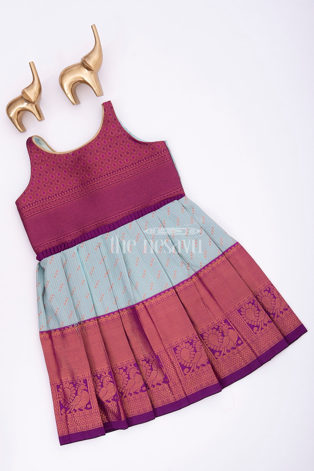 Miniature Majesty: Pattu Silk Frock in Blue and Purple for Girls