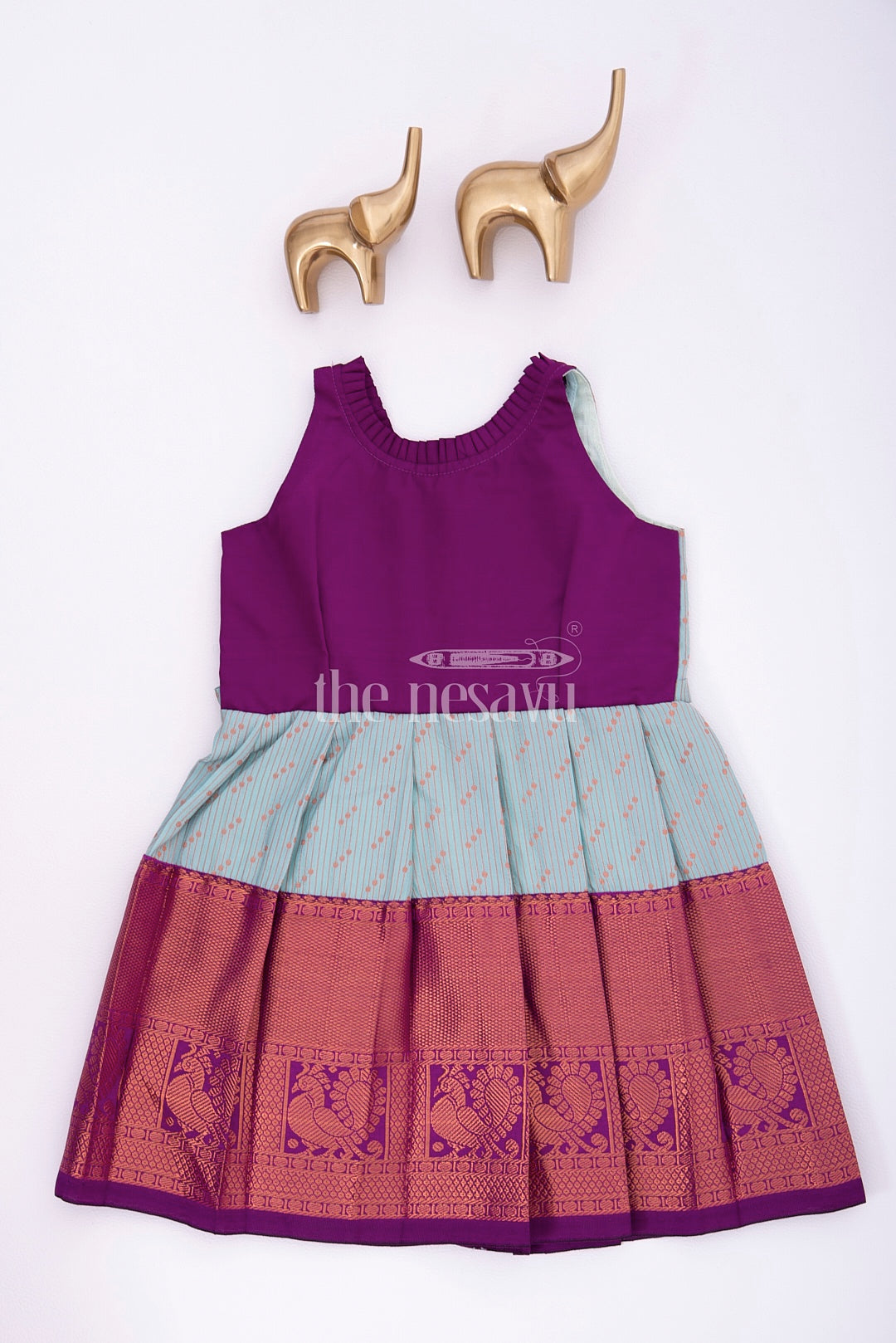 Miniature Majesty: Pattu Silk Frock in Blue and Purple for Girls