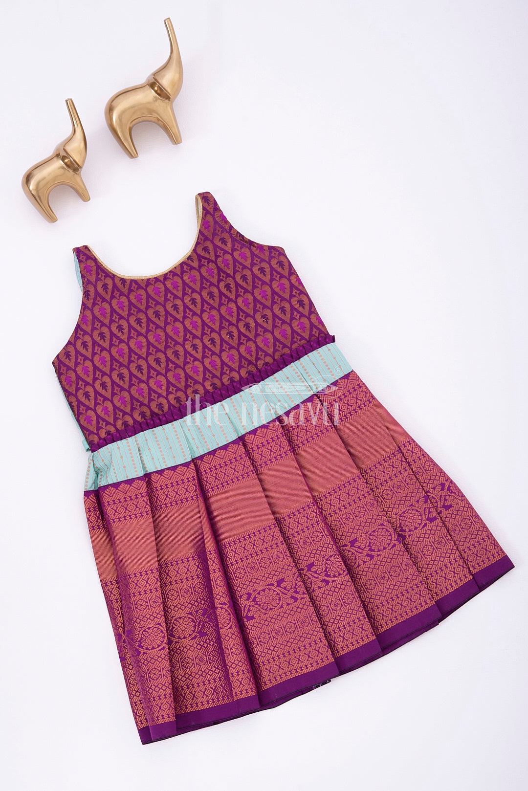 Graceful Beginnings in Pure Silk: Purple and Blue Traditional Frock for Girls