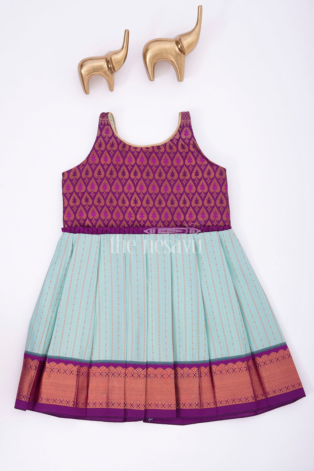 Graceful Beginnings in Pure Silk: Purple and Blue Traditional Frock for Girls