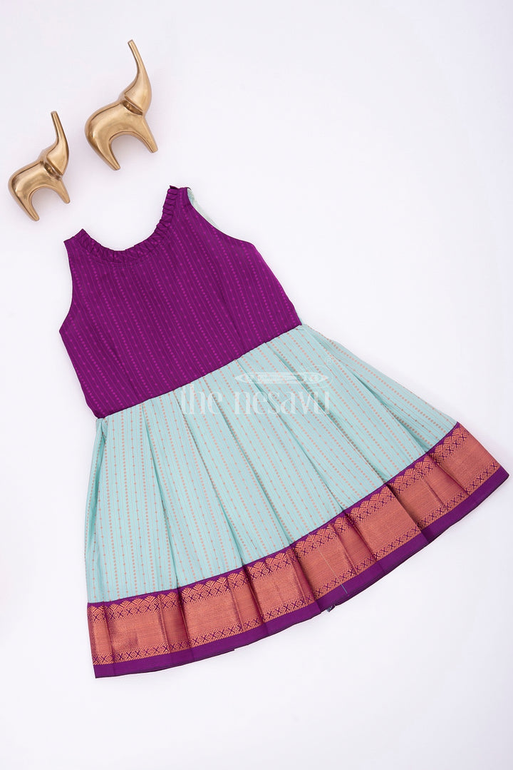 Graceful Beginnings in Pure Silk: Purple and Blue Traditional Frock for Girls