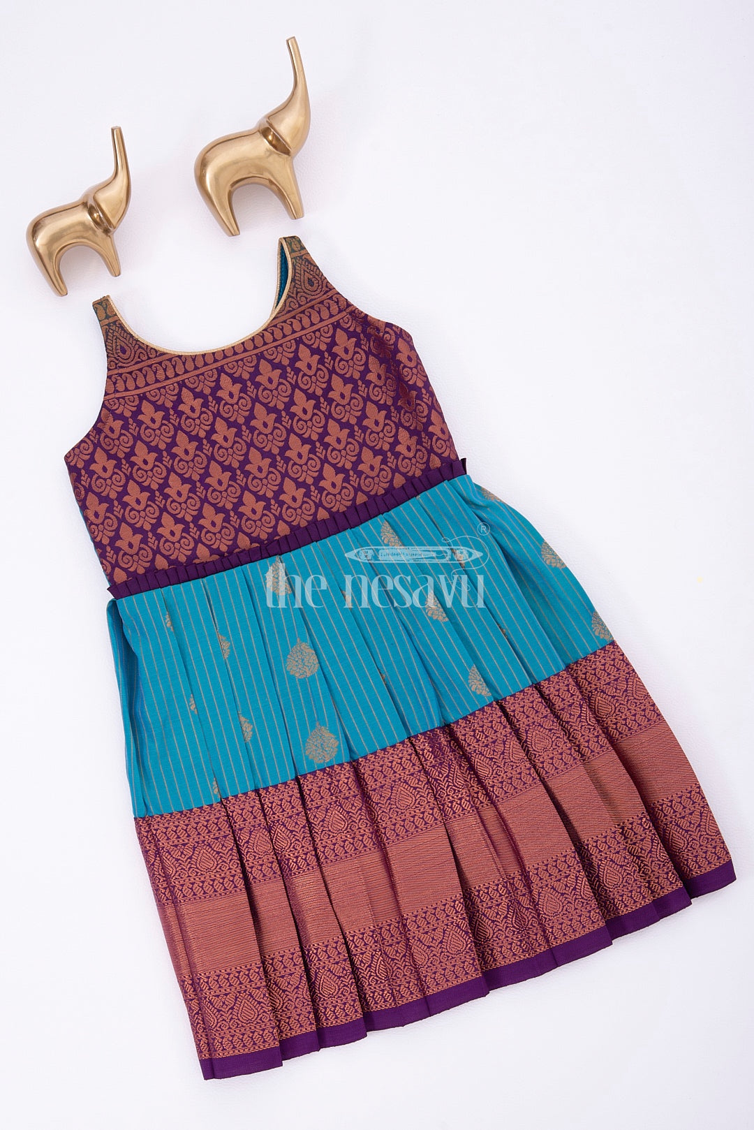 Cherished Tradition: Designer Silk Frock in Purple and Blue for Girls