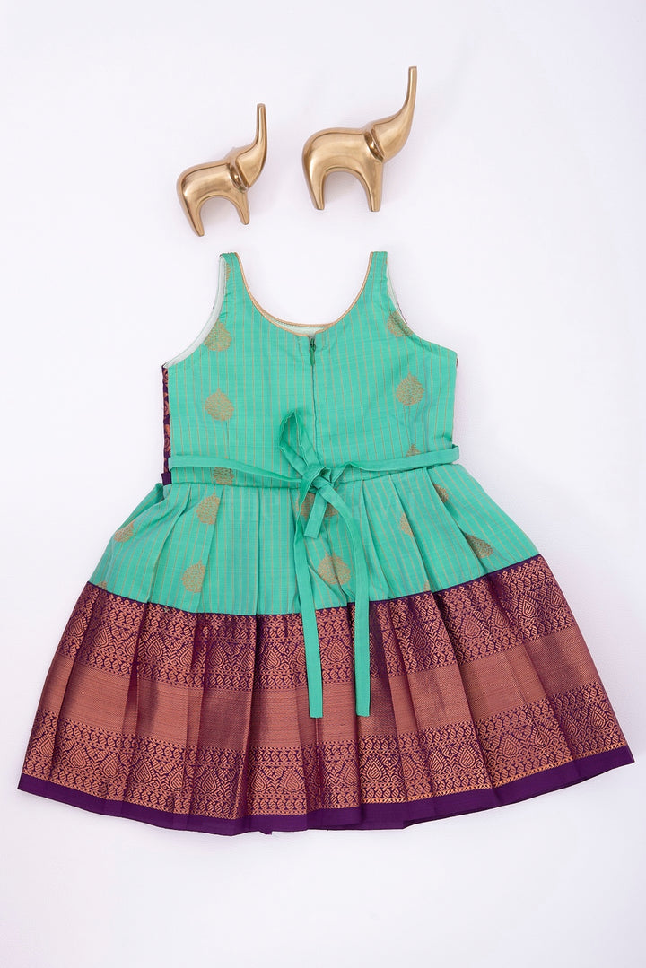 Royal Festive Attire for Little Ones: Purple and Green Kanji Border Silk Frock